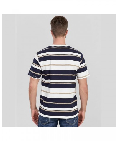 Men's Crew Neck Stripe T-Shirt Loose Short Sleeved Cotton T-Shirt Navy Blue and White Stripes $16.49 T-Shirts