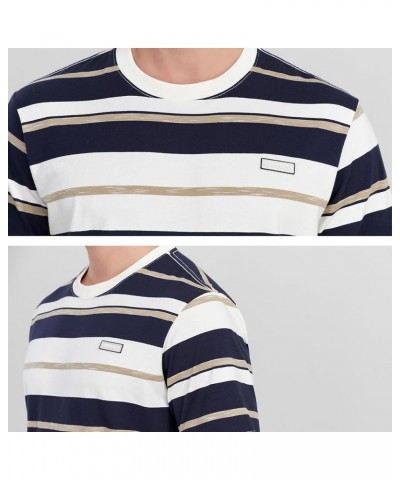 Men's Crew Neck Stripe T-Shirt Loose Short Sleeved Cotton T-Shirt Navy Blue and White Stripes $16.49 T-Shirts