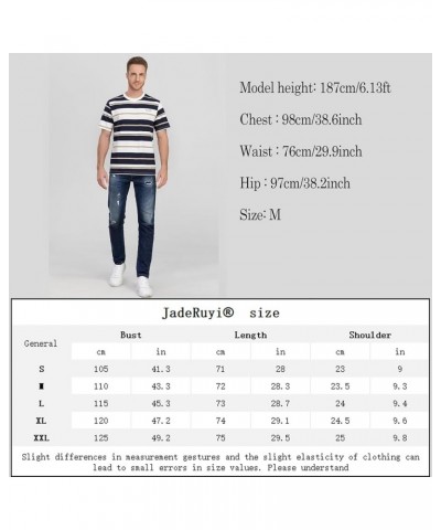 Men's Crew Neck Stripe T-Shirt Loose Short Sleeved Cotton T-Shirt Navy Blue and White Stripes $16.49 T-Shirts