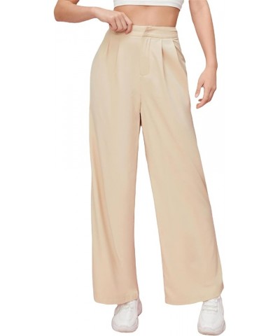 Women's Casual High Waisted Pleated Wide Leg Palazzo Pants Trousers Khaki $20.58 Pants