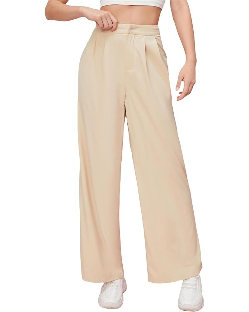 Women's Casual High Waisted Pleated Wide Leg Palazzo Pants Trousers Khaki $20.58 Pants