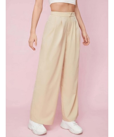 Women's Casual High Waisted Pleated Wide Leg Palazzo Pants Trousers Khaki $20.58 Pants