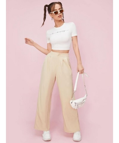 Women's Casual High Waisted Pleated Wide Leg Palazzo Pants Trousers Khaki $20.58 Pants