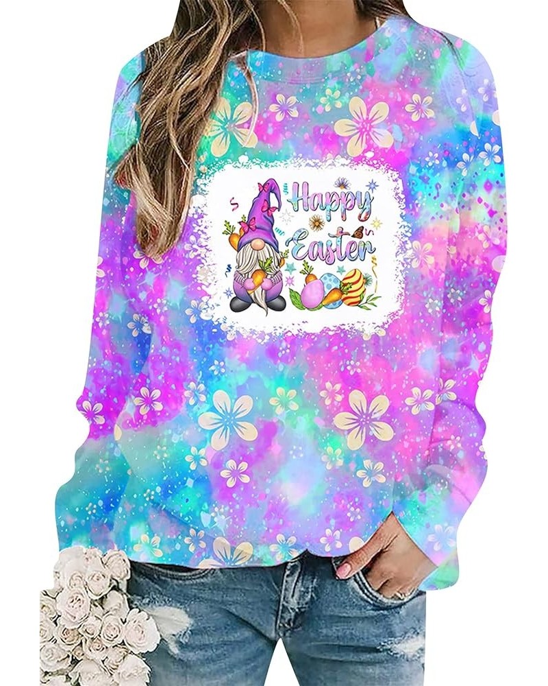 Women's Easter Basic Sweatshirt Crew Neck Long Sleeve Sweatshirt Casual Loose Sweatshirt with Rabbit Print Ys Purple Bunny $1...