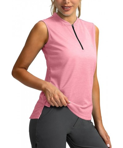 Women's Sleeveless Golf Shirt Zip Up Tennis Lightweight Quick Dry Tank Tops Polo Shirts for Women Pink $12.00 Shirts