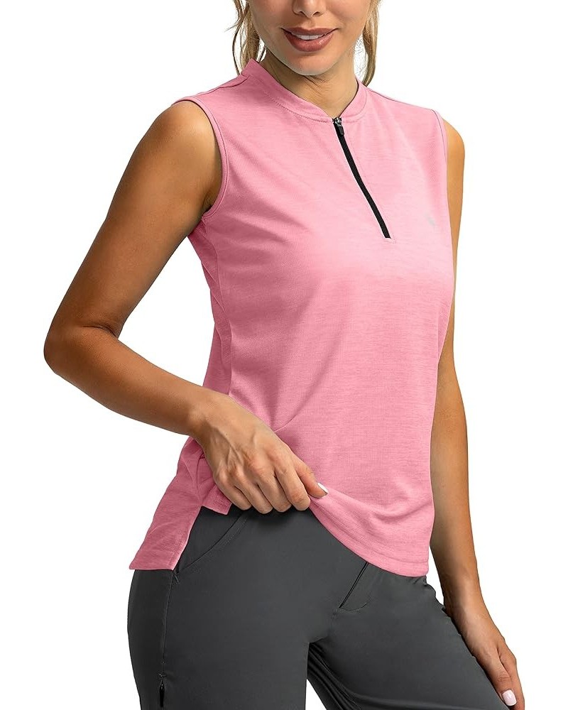 Women's Sleeveless Golf Shirt Zip Up Tennis Lightweight Quick Dry Tank Tops Polo Shirts for Women Pink $12.00 Shirts