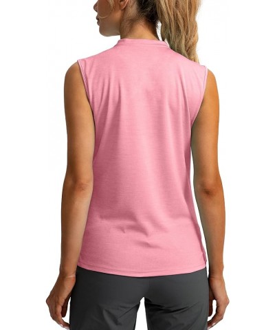 Women's Sleeveless Golf Shirt Zip Up Tennis Lightweight Quick Dry Tank Tops Polo Shirts for Women Pink $12.00 Shirts