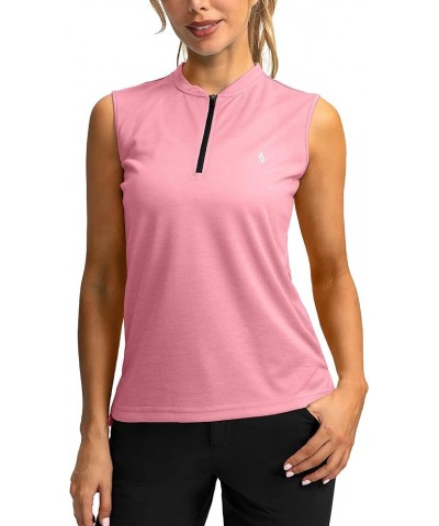 Women's Sleeveless Golf Shirt Zip Up Tennis Lightweight Quick Dry Tank Tops Polo Shirts for Women Pink $12.00 Shirts