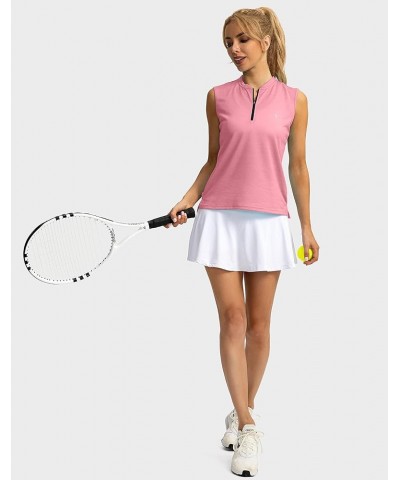 Women's Sleeveless Golf Shirt Zip Up Tennis Lightweight Quick Dry Tank Tops Polo Shirts for Women Pink $12.00 Shirts