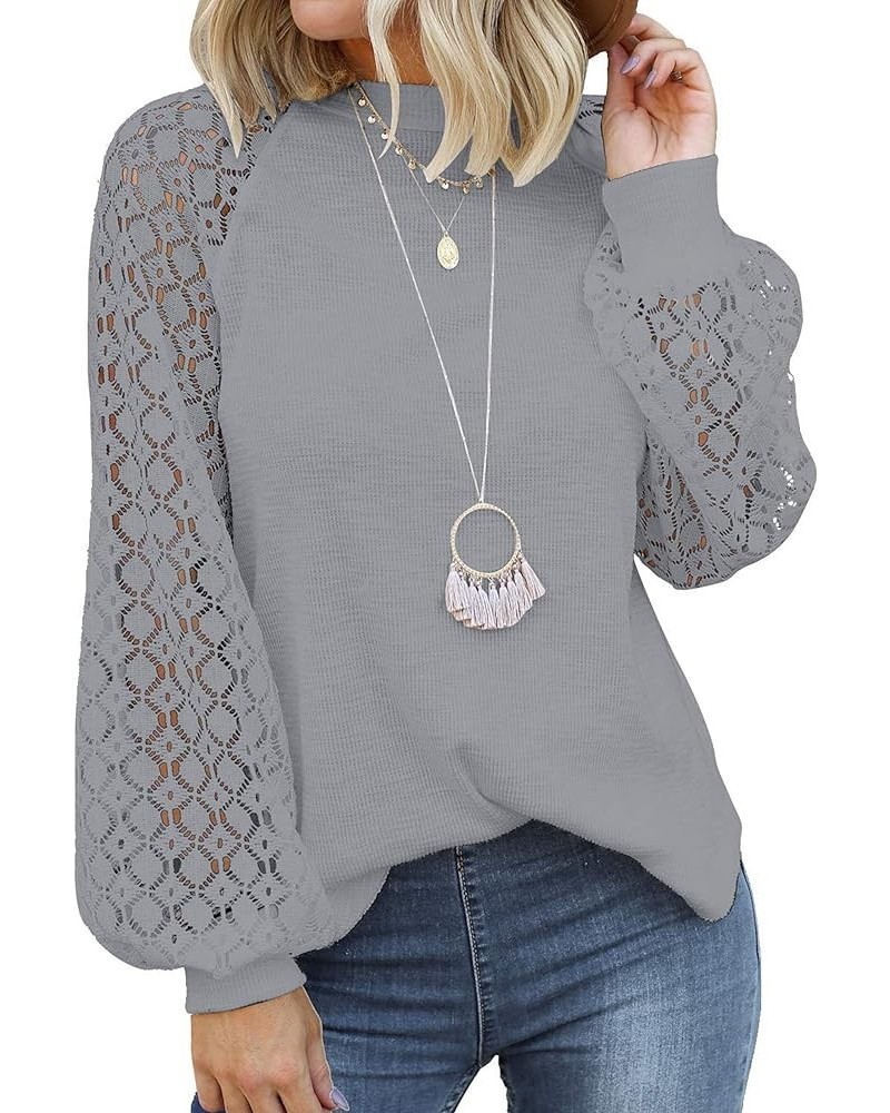 Women’s Long Sleeve Tops Lace Casual Loose Blouses T Shirts Grey $20.34 Blouses