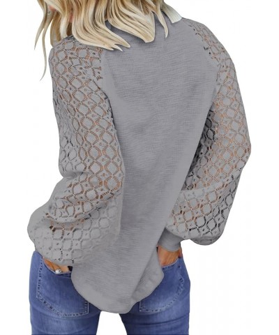 Women’s Long Sleeve Tops Lace Casual Loose Blouses T Shirts Grey $20.34 Blouses