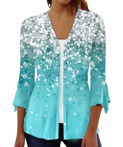 Lightweight Cardigans for Women Women's Casual Lightweight Open Front Cardigans Soft 3/4 Sleeve Cardigan 01 Cyan $9.51 Sweaters