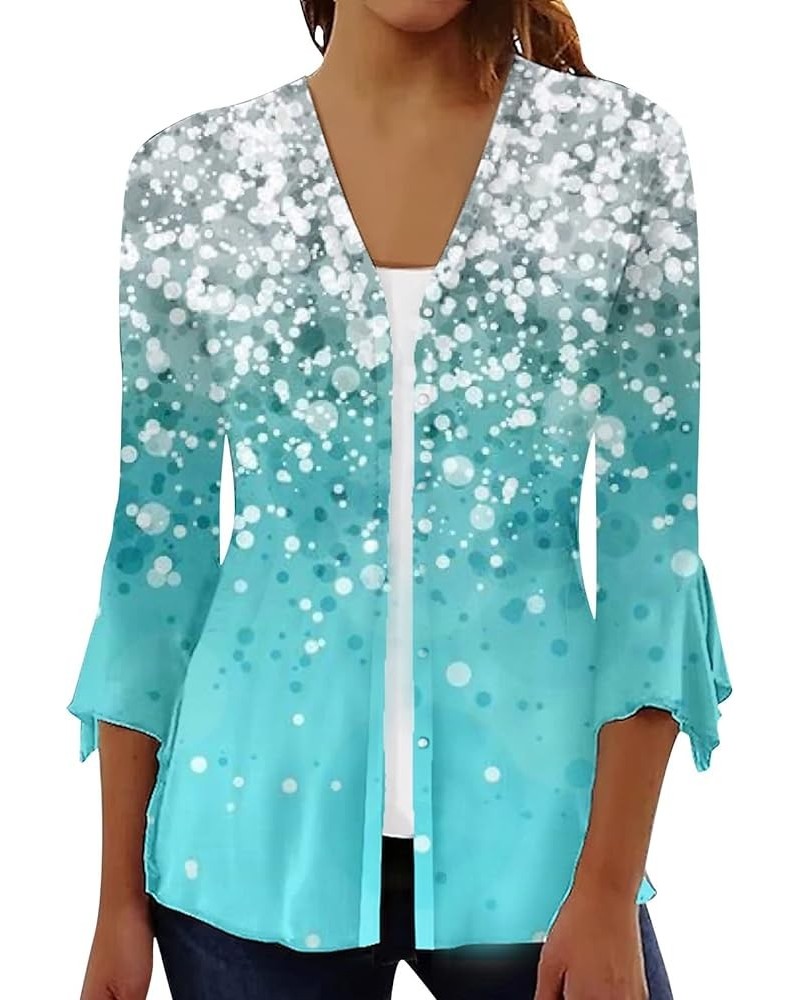 Lightweight Cardigans for Women Women's Casual Lightweight Open Front Cardigans Soft 3/4 Sleeve Cardigan 01 Cyan $9.51 Sweaters