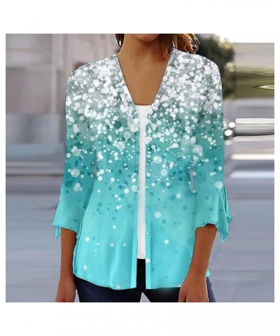 Lightweight Cardigans for Women Women's Casual Lightweight Open Front Cardigans Soft 3/4 Sleeve Cardigan 01 Cyan $9.51 Sweaters