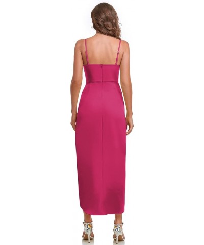 Women's Spaghetti Straps Sexy Backless Satin Maxi Dress Summer Wedding Guest Dress Cocktail Party Dresses 7291 Rose Red $29.6...