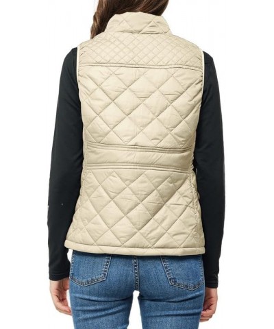 Women's Quilted Vest Lightweight Puffer Jacket with Detachable Hood Stand Collar Zip Outwear No Hood - Beige $15.75 Vests