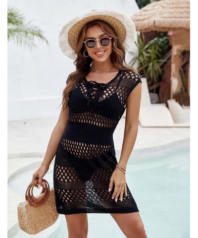 Womens Swimsuit Coverups Bikini Cover Up Crochet Swim Coverups Lace-Up Bathing Suit Summer Beach Dress Adult Black $11.59 Swi...