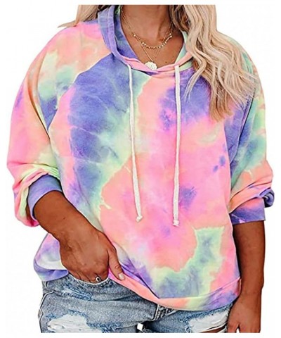 Women's Plus Size Hoodies Tie Dye Hoodie Long Sleeve Sweatshirts Drawstring Pullover Casual Sweater top L-5XL A1_3_rainbow $1...