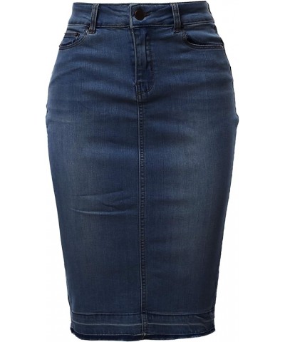 Women's Slim Fit Rayon Knee Length Unhem Back Slit Denim Jean Pencil Skirt Yawskm0008 Dark Navy $15.30 Skirts