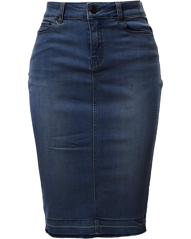 Women's Slim Fit Rayon Knee Length Unhem Back Slit Denim Jean Pencil Skirt Yawskm0008 Dark Navy $15.30 Skirts