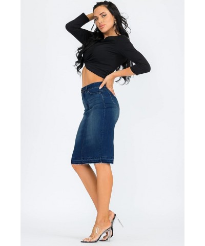 Women's Slim Fit Rayon Knee Length Unhem Back Slit Denim Jean Pencil Skirt Yawskm0008 Dark Navy $15.30 Skirts