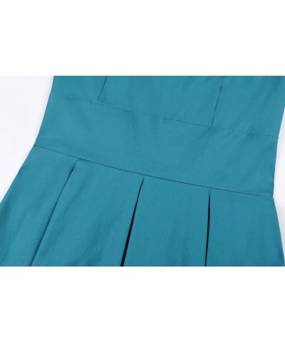 Women's 1950s Retro Vintage Cocktail Party 3/4 Sleeve Swing Dress Solid Turquoise Blue $19.88 Dresses