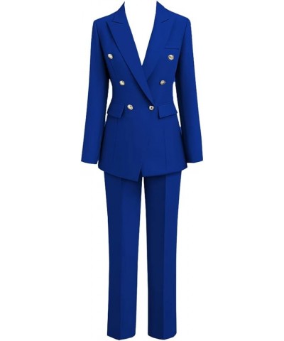 Women's 2 Piece Pant Suit Notched Lapel Double Breasted Slim Fit Business Office Work Tuxedo Blazer Pants Set Royal Blue $35....