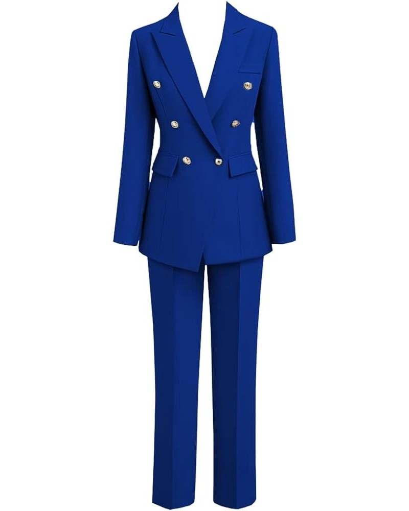 Women's 2 Piece Pant Suit Notched Lapel Double Breasted Slim Fit Business Office Work Tuxedo Blazer Pants Set Royal Blue $35....