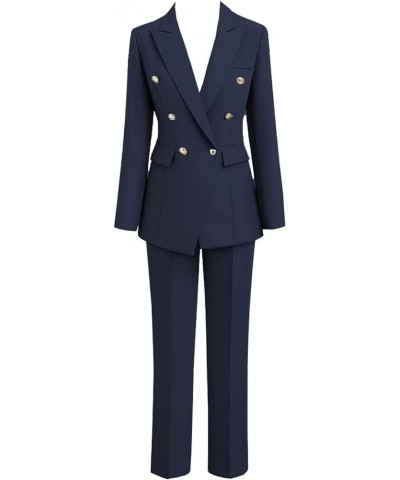 Women's 2 Piece Pant Suit Notched Lapel Double Breasted Slim Fit Business Office Work Tuxedo Blazer Pants Set Royal Blue $35....