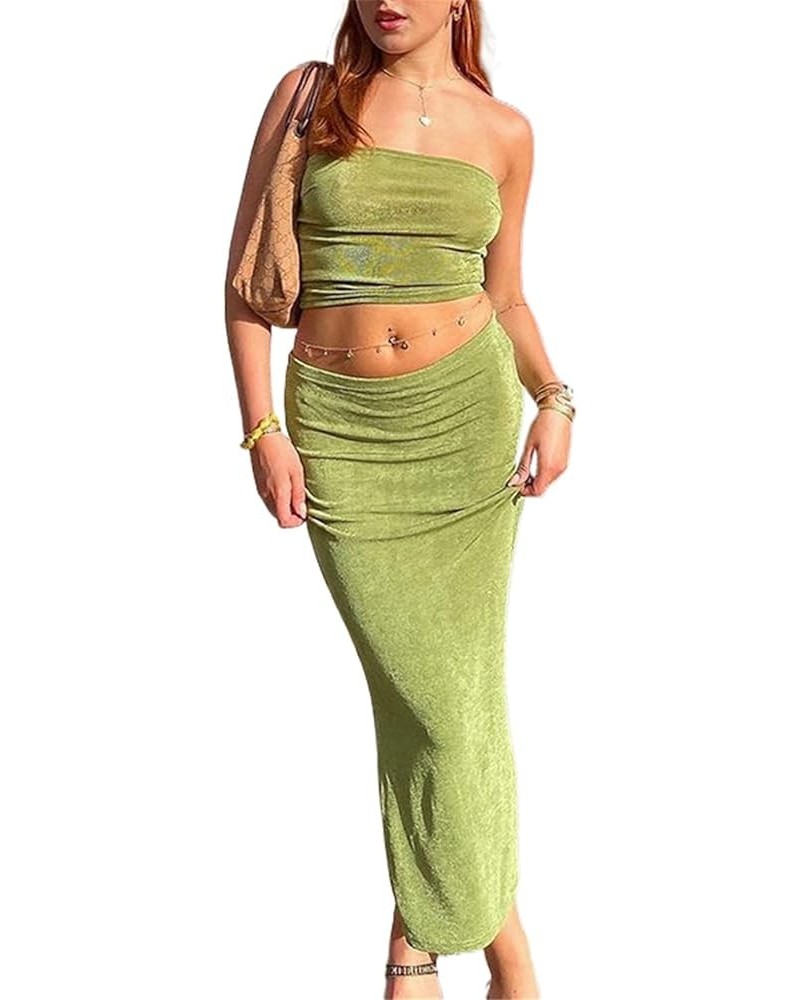 Women 2 Piece Skirt Set Sleeveless Hollow Crop Tops Bodycon Wrap Maxi Skirt Outfits Y2k Summer Party Club Streetwear F Green ...