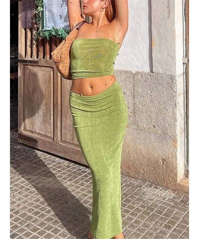 Women 2 Piece Skirt Set Sleeveless Hollow Crop Tops Bodycon Wrap Maxi Skirt Outfits Y2k Summer Party Club Streetwear F Green ...