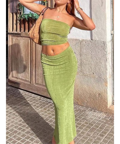 Women 2 Piece Skirt Set Sleeveless Hollow Crop Tops Bodycon Wrap Maxi Skirt Outfits Y2k Summer Party Club Streetwear F Green ...