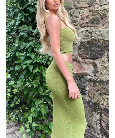 Women 2 Piece Skirt Set Sleeveless Hollow Crop Tops Bodycon Wrap Maxi Skirt Outfits Y2k Summer Party Club Streetwear F Green ...