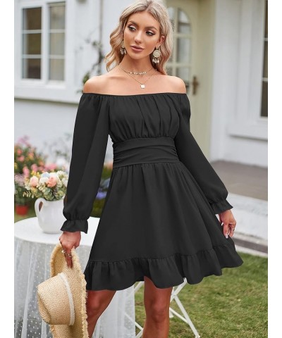 Women's Square Neck Off Shoulder Tie Back Long Lantern Sleeve Ruffle Short Dress A-Line Mini Dress Black $19.74 Dresses