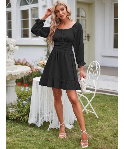 Women's Square Neck Off Shoulder Tie Back Long Lantern Sleeve Ruffle Short Dress A-Line Mini Dress Black $19.74 Dresses