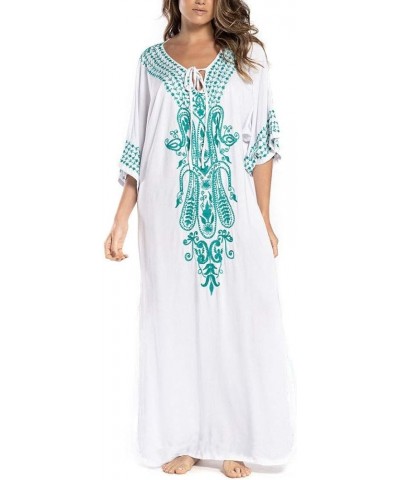 Women Long Tunic Dress Kaftan Maxi Dress Batwing 3/4 Sleeve Plus Size Summer Dress White Blue 023 $11.80 Swimsuits