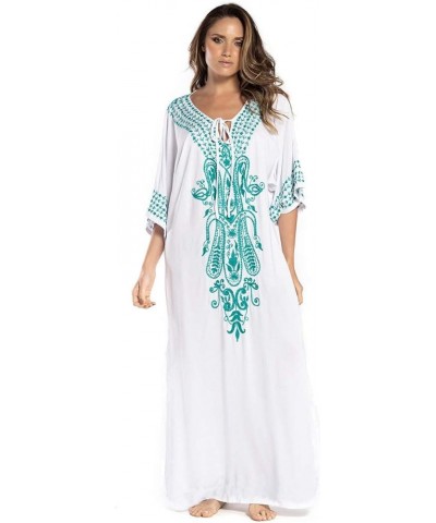 Women Long Tunic Dress Kaftan Maxi Dress Batwing 3/4 Sleeve Plus Size Summer Dress White Blue 023 $11.80 Swimsuits