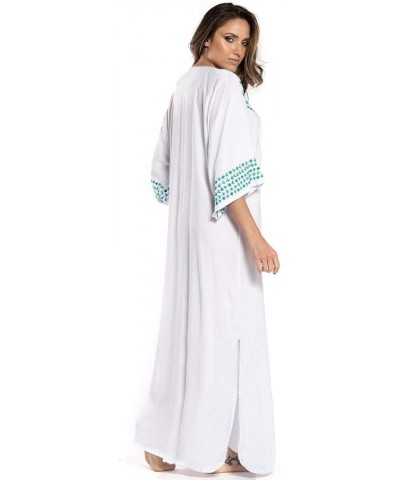 Women Long Tunic Dress Kaftan Maxi Dress Batwing 3/4 Sleeve Plus Size Summer Dress White Blue 023 $11.80 Swimsuits