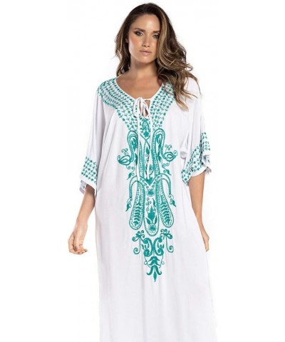 Women Long Tunic Dress Kaftan Maxi Dress Batwing 3/4 Sleeve Plus Size Summer Dress White Blue 023 $11.80 Swimsuits