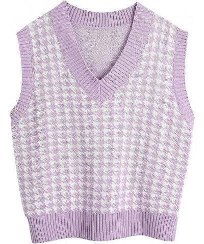 Plaid Vest for Women Fashion Casual Sleeveless V Neck Knit Top Sweater Vest(A) Size-S Purple $14.47 Sweaters