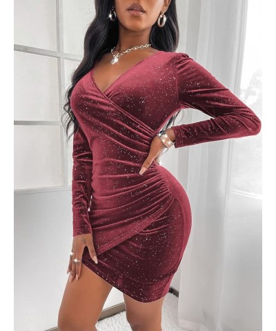 Women's Mini Wrap Dress V Neck Long Sleeve Velvet Bodycon Glitter Ruched Cocktail Party Dresses 00 Pink1601 $19.27 Dresses