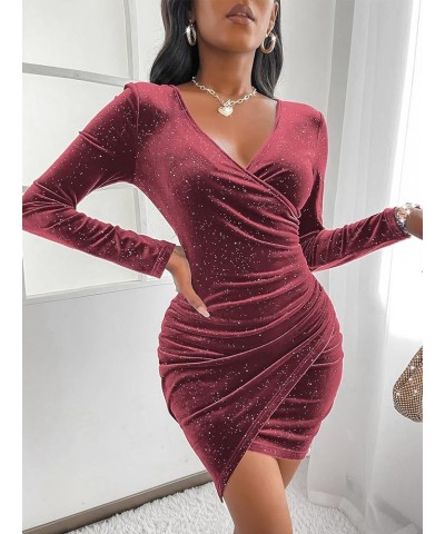 Women's Mini Wrap Dress V Neck Long Sleeve Velvet Bodycon Glitter Ruched Cocktail Party Dresses 00 Pink1601 $19.27 Dresses