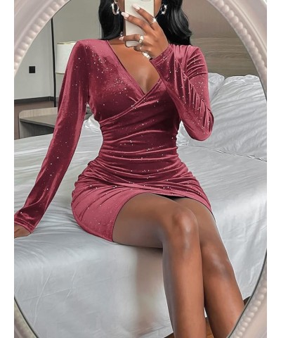 Women's Mini Wrap Dress V Neck Long Sleeve Velvet Bodycon Glitter Ruched Cocktail Party Dresses 00 Pink1601 $19.27 Dresses