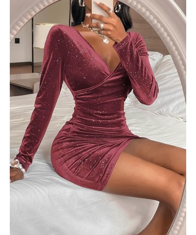 Women's Mini Wrap Dress V Neck Long Sleeve Velvet Bodycon Glitter Ruched Cocktail Party Dresses 00 Pink1601 $19.27 Dresses