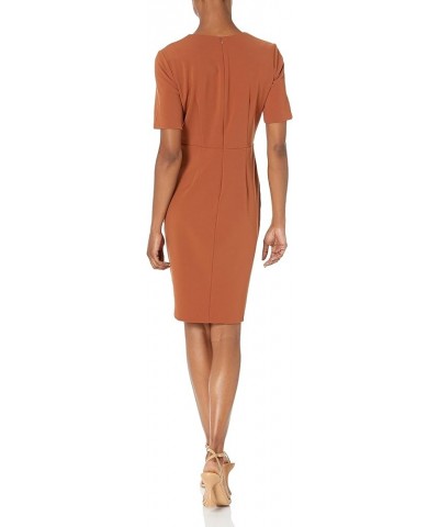 Women's Short Sleeve Knee Length Crew Neck Button Side Career Polished Sheath Dress Cedar $50.43 Dresses