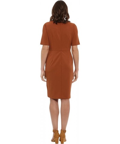 Women's Short Sleeve Knee Length Crew Neck Button Side Career Polished Sheath Dress Cedar $50.43 Dresses