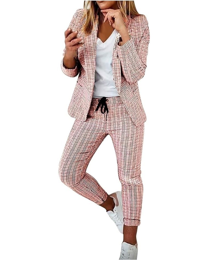 Elegant Sets for Women Casual Solid Open Front Blazer and Drawstring Pants Suits Set Business Dressy 2 Piece Outfit A1-pink $...