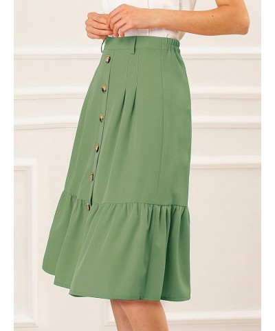 Women's Button Front Ruffle Hem Belt High Waist A-Line Flowy Chiffon Pleated Midi Skirt Avocado Green $12.10 Skirts