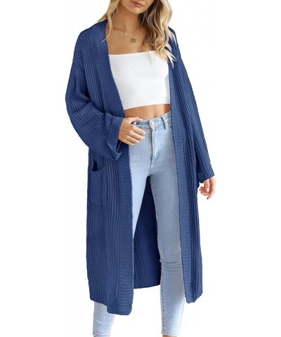 Women's 2024 Fall Long Cardigan Sweaters Open Front Long Sleeve Loose Fit Pockets Knit Sweater Coat Outerwear Royal Blue $13....