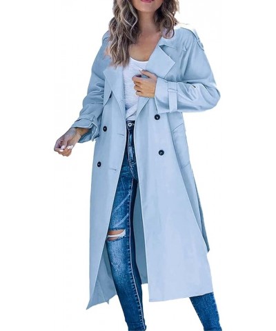 Trench Coat for Women 2023 Water-Proof Long Fall Winter Fashion Solid Lapel Temperament Zipper PU Leather A-sky Blue $14.47 C...